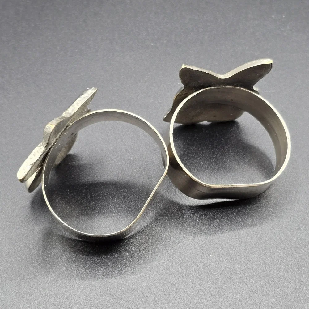 Napkin Rings Holder Set 2 LOT Fruit Pewter Apples Cherries Vintage Kitschy‎